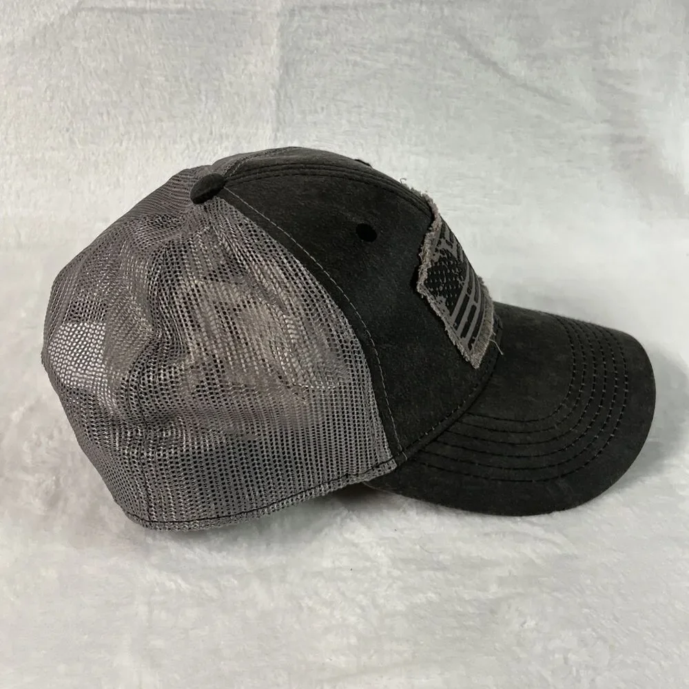 Distressed Flag Hat Gray Mens Hat Adjustable Ball Cap Baseball